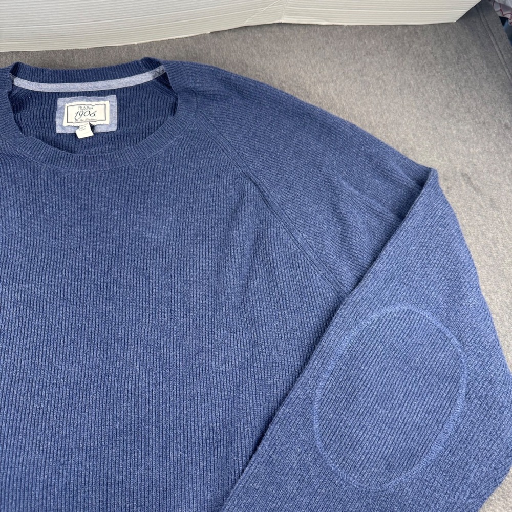 Jos. A. Bank 1906 Mens 4XLT Blue Ribbed Cotton Pullover Sweater Elbow Patches